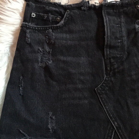 Reformation Retooled Black Denim Skirt sz 26 - Picture 3 of 6